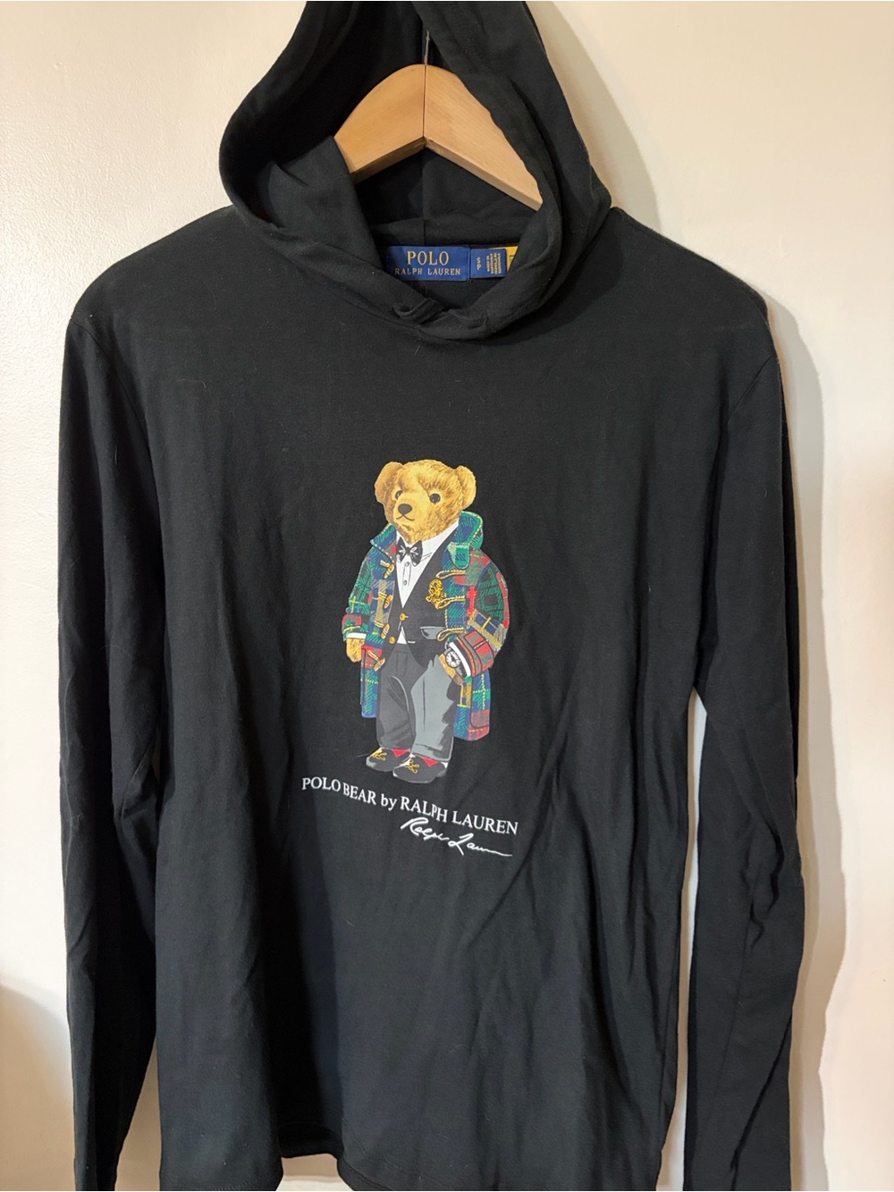 Ralph Lauren Men's Black Hooded with Polo Bear Graphic